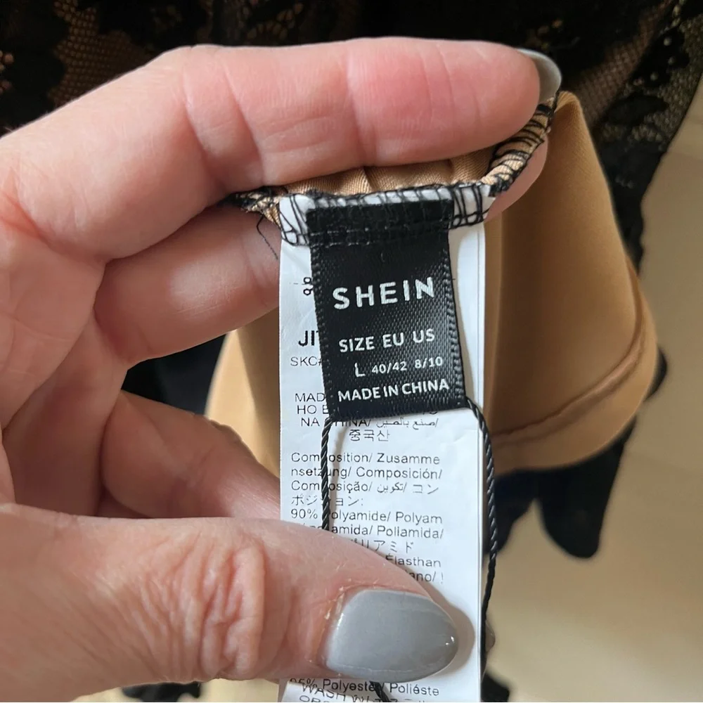 SHEIN BAE Elegant And Sexy See-Through Lace Mid-Length Dress size Large